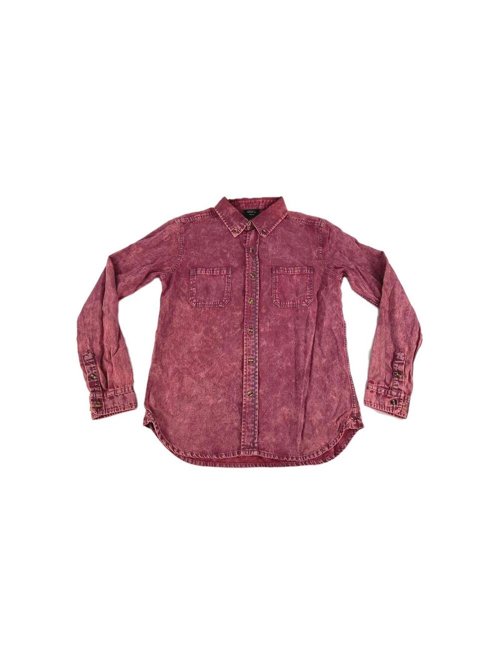 JIBERISH Distressed Cotton Shirt Mens Size M Red Button Down Long Sleeve Shirt